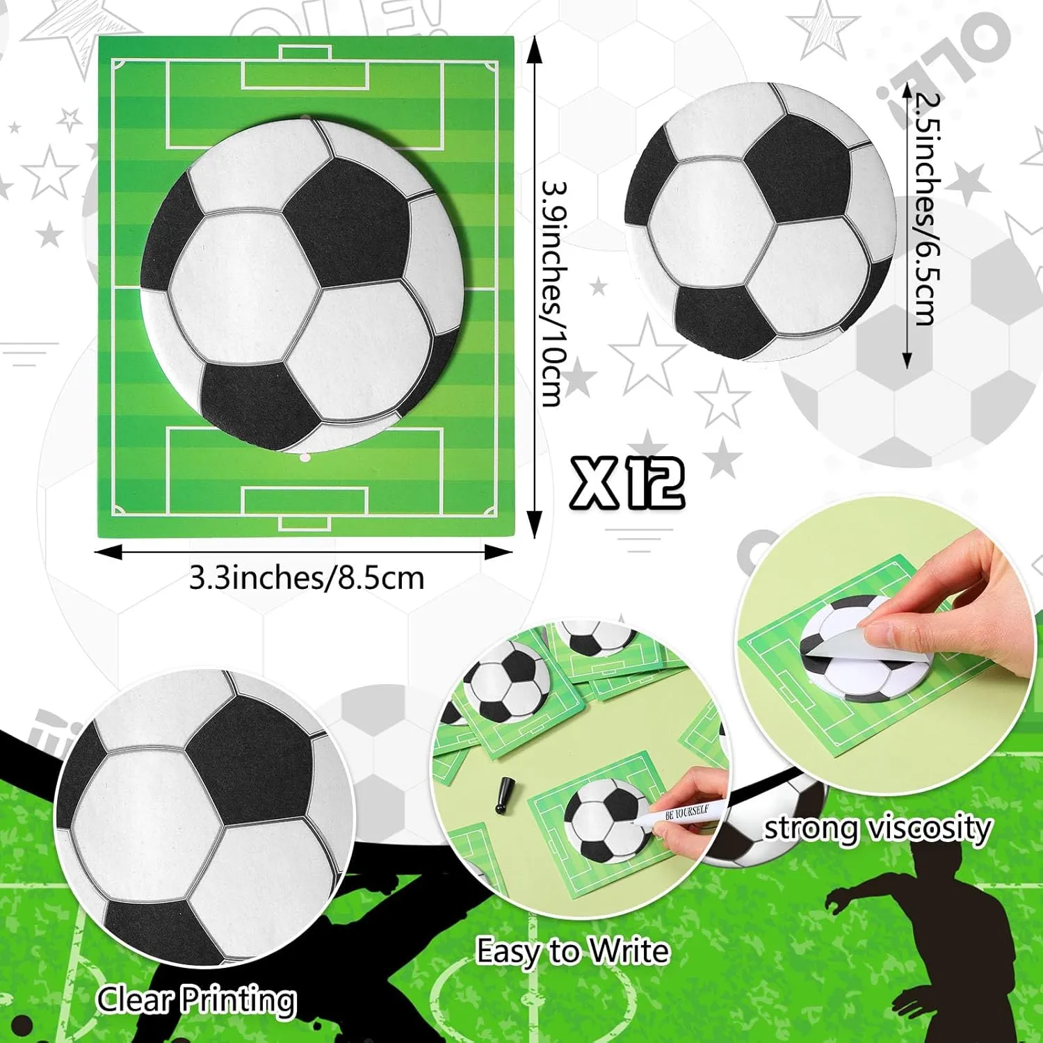 36 Pcs Soccer Party Favors Set Funny Sport Inspirational Team Gifts Set 12 Ballpoint Pens 12 Adjustable Bracelets 12 Sticky Notes for Sports Birthday Party Gifts Supplies Decors