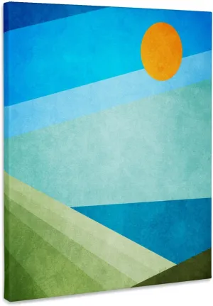3dRose, Green Fields Blue Waters - colorful grunge styled nature scenery, Museum Grade Canvas Wrap 11x14