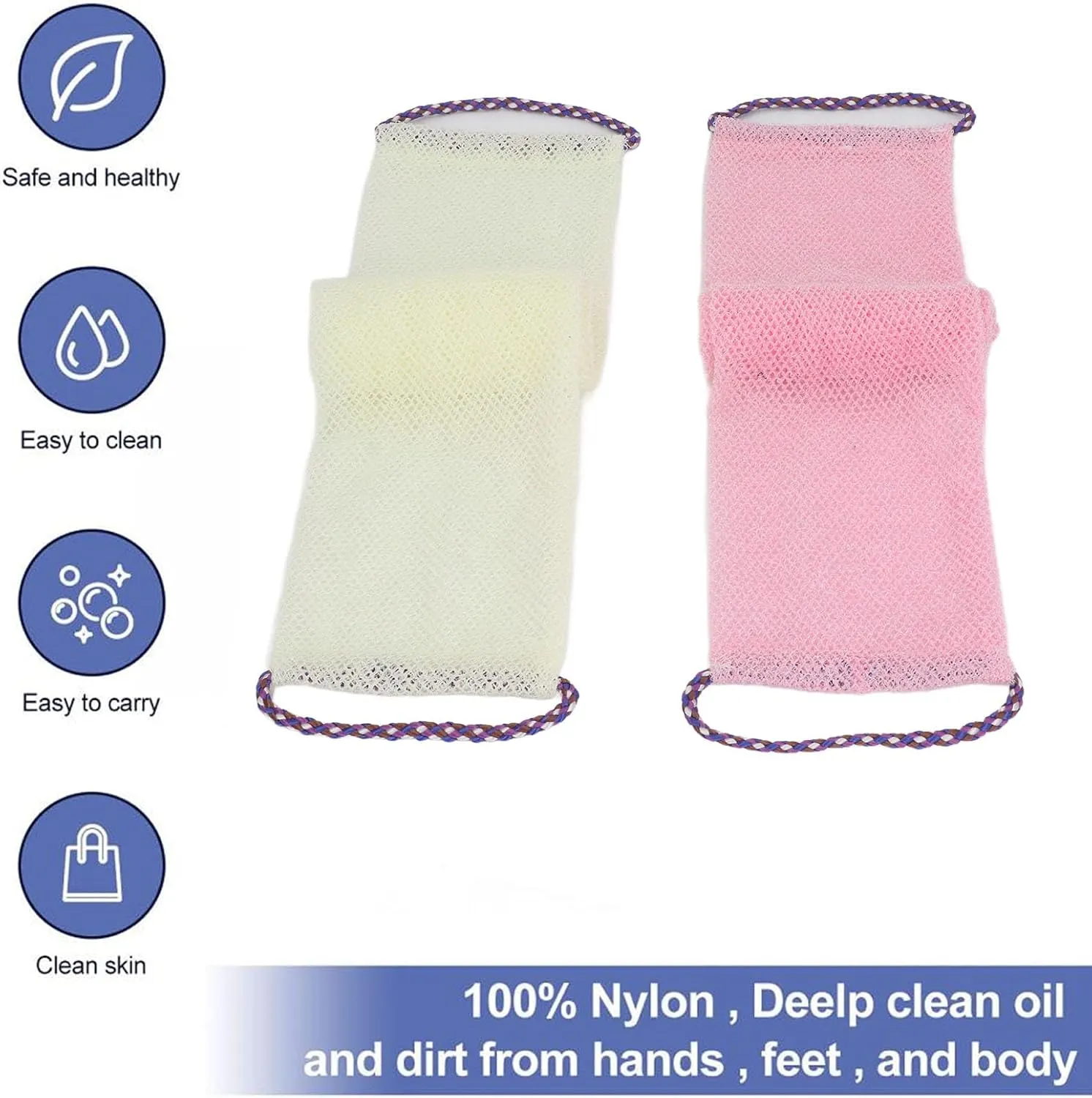 4PCS African Net Sponge Body Scrubber Nylon Bath Scrubber for Body, African Exfoliating African Scrubbing Long Net Rag with Gloves (Roseate Beige)