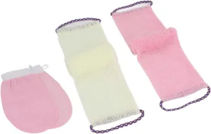 4PCS African Net Sponge Body Scrubber Nylon Bath Scrubber for Body, African Exfoliating African Scrubbing Long Net Rag with Gloves (Roseate Beige)