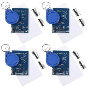 4Pcs RFID Kit Mifare RC522 RF IC Card Sensor Module MFRC-522 RFID Reader Module   S50 White Card   Key Ring for Raspberry Pi