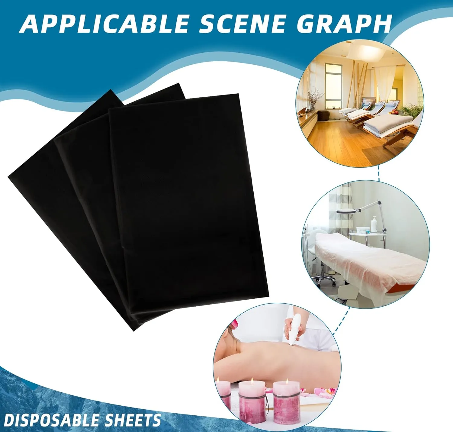 50 Pieces 31 x 70 Inches Disposable Bed Sheets Waterproof Bed Cover Massage Table Sheet Non-woven Fabric for Spa, Beauty Salon, Hotels (Black)