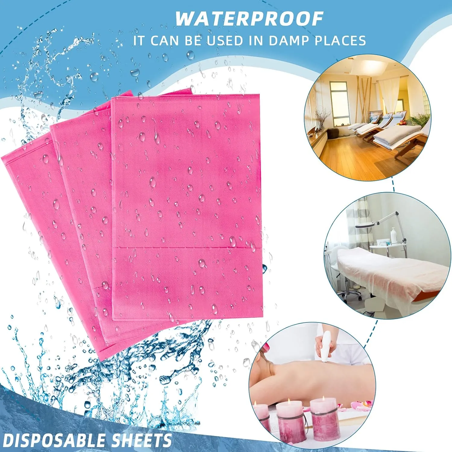 50 Pieces 31 x 70 Inches Disposable Bed Sheets Waterproof Bed Cover Massage Table Sheet Non-woven Fabric for Spa, Beauty Salon, Hotels (Pink)