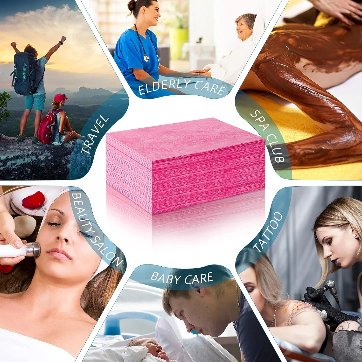 50 Pieces 31 x 70 Inches Disposable Bed Sheets Waterproof Bed Cover Massage Table Sheet Non-woven Fabric for Spa, Beauty Salon, Hotels (Pink)