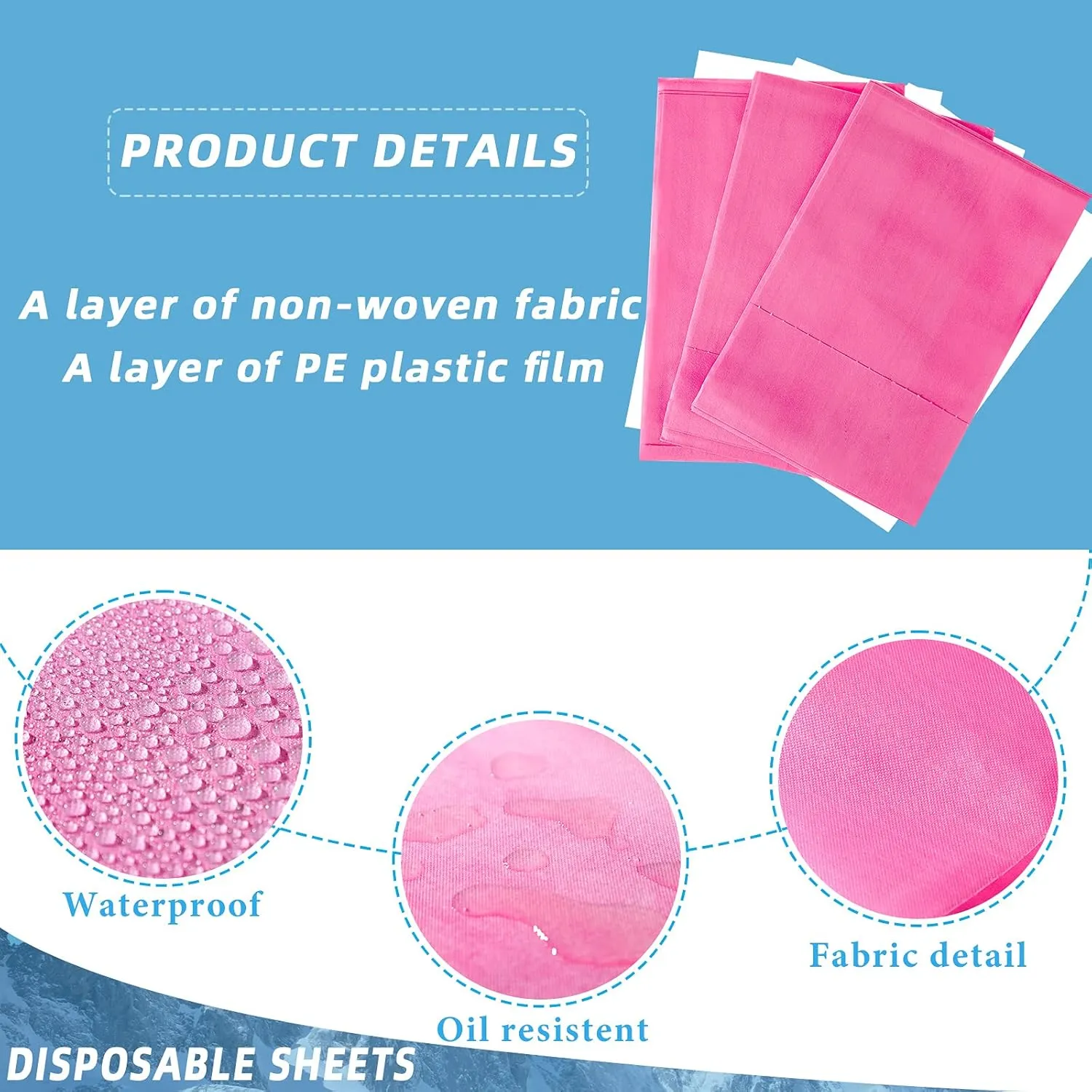 50 Pieces 31 x 70 Inches Disposable Bed Sheets Waterproof Bed Cover Massage Table Sheet Non-woven Fabric for Spa, Beauty Salon, Hotels (Pink)