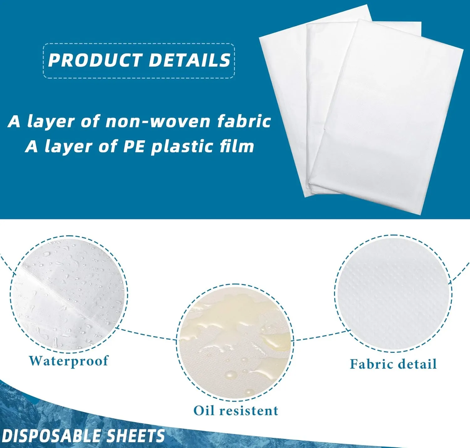 50 Pieces 31 x 70 Inches Disposable Bed Sheets Waterproof Bed Cover Massage Table Sheet Non-woven Fabric for Spa, Beauty Salon, Hotels (White)