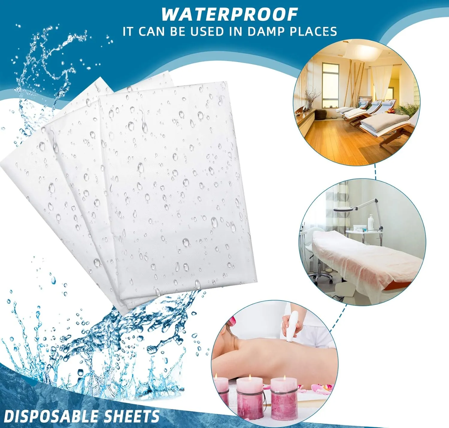 50 Pieces 31 x 70 Inches Disposable Bed Sheets Waterproof Bed Cover Massage Table Sheet Non-woven Fabric for Spa, Beauty Salon, Hotels (White)