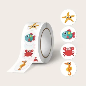 500pcs/roll Adorable Round Sea Animal Stickers; 4 Vibrant Designs Ocean Animal Stickers Cartoon Animal Labels for Kids Children