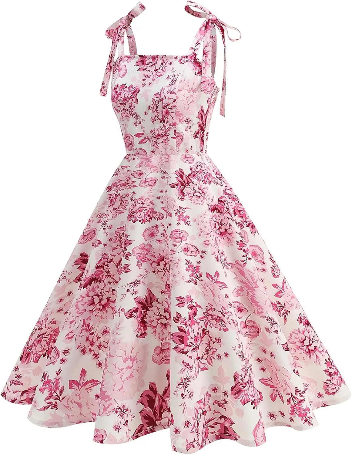 50s Dresses for Women 1950s Vintage Floral Cocktail Swing Dress Retro Tie Straps Backless Rockabilly Prom Tea Party Dresses