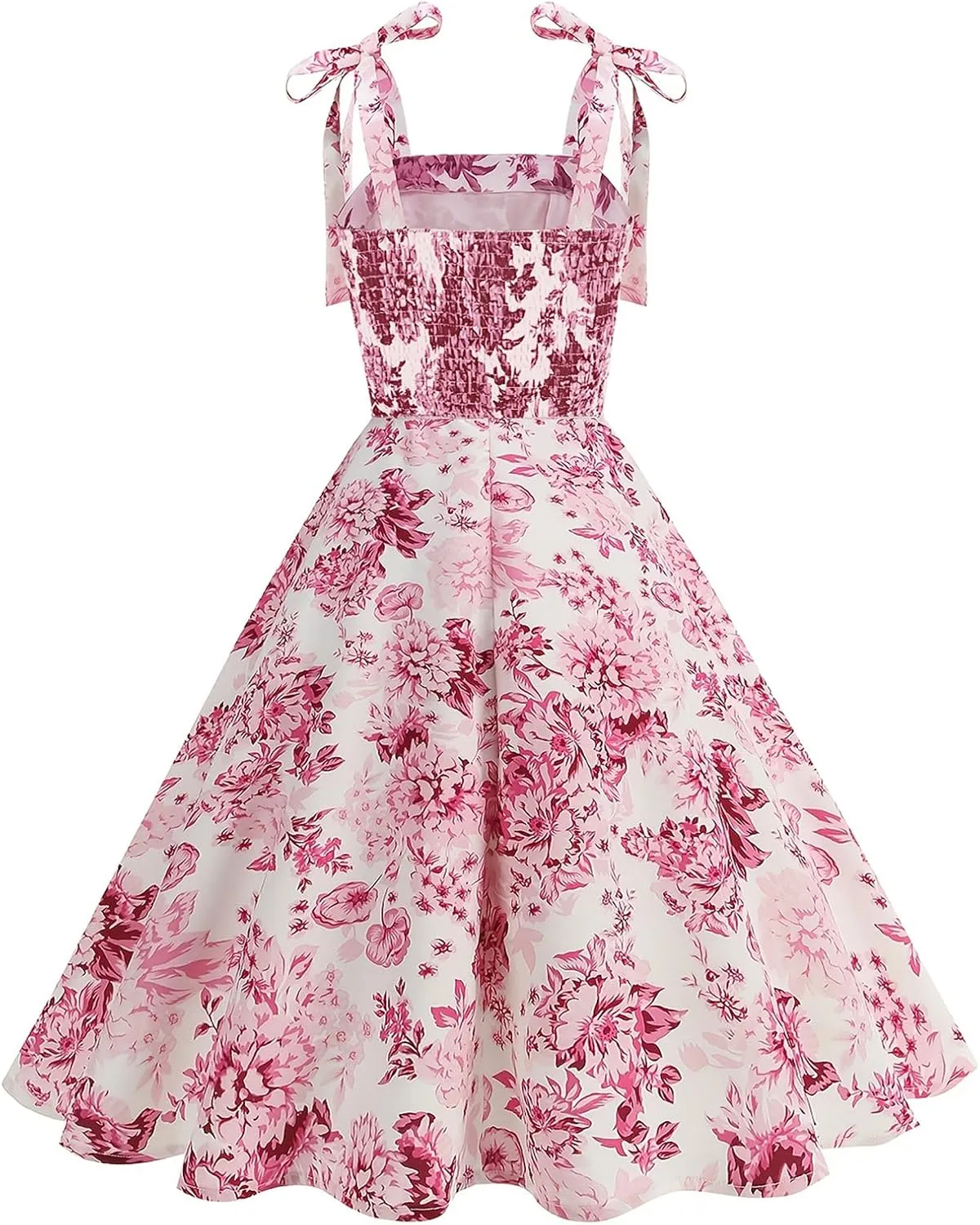 50s Dresses for Women 1950s Vintage Floral Cocktail Swing Dress Retro Tie Straps Backless Rockabilly Prom Tea Party Dresses