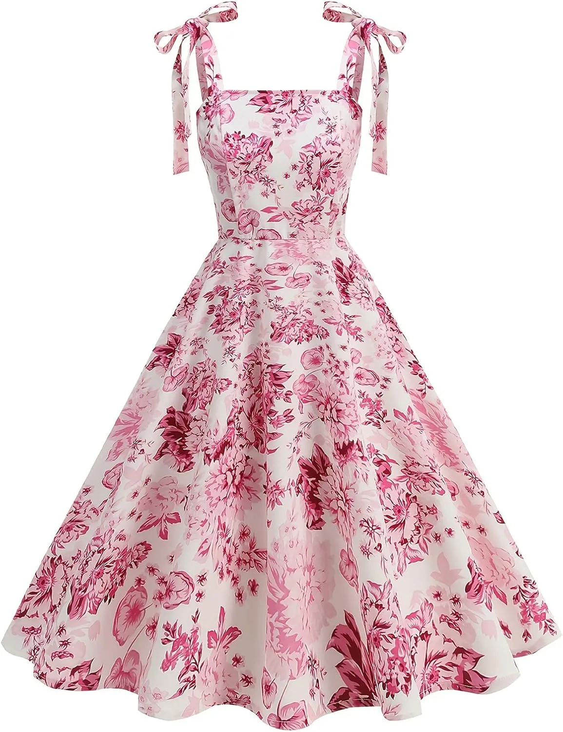 50s Dresses for Women 1950s Vintage Floral Cocktail Swing Dress Retro Tie Straps Backless Rockabilly Prom Tea Party Dresses