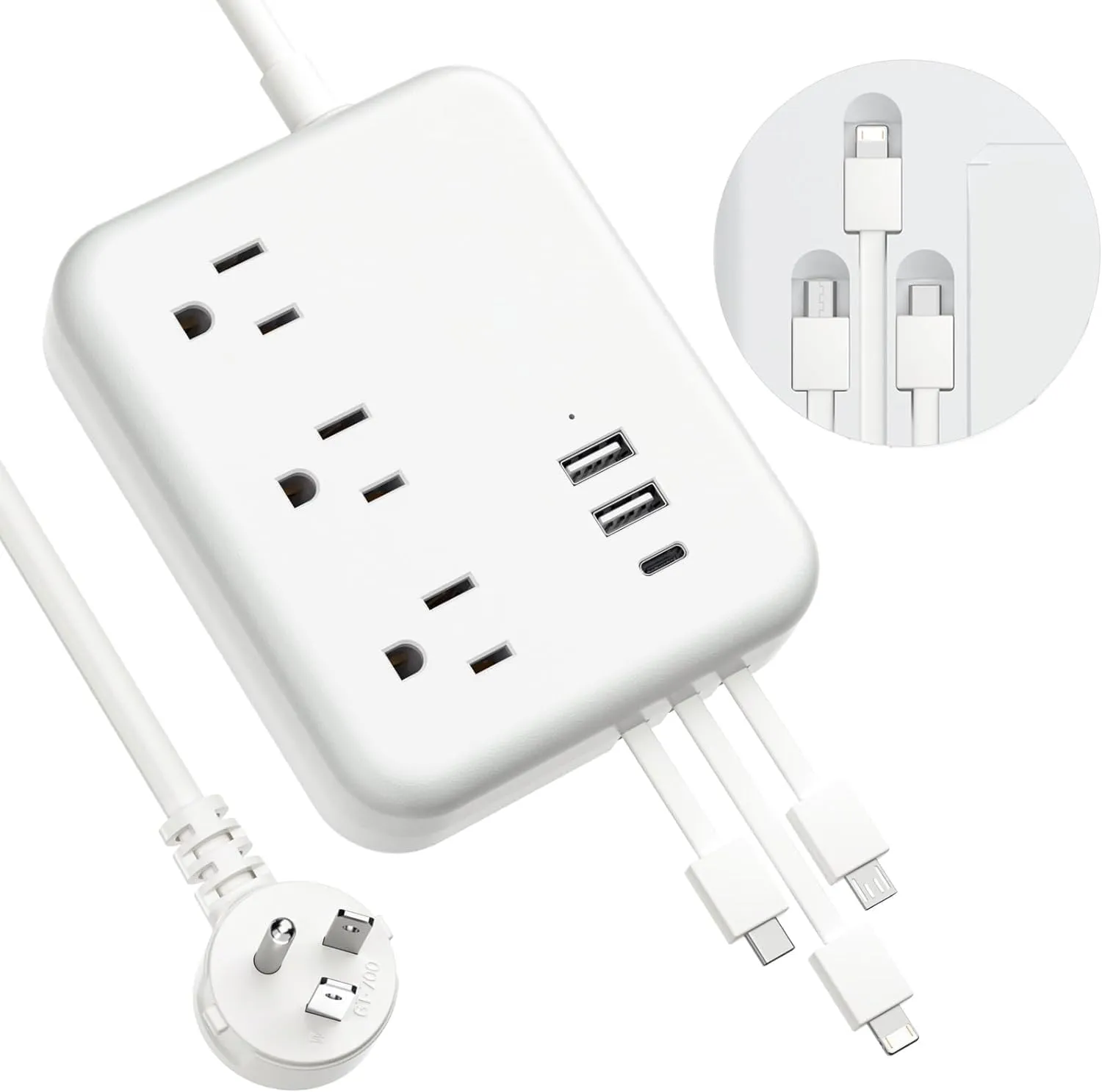 6 USB Power Strip with 3 Charging Cable - Travel Power Strip with 6 USB Desktop Charging Station and 3 Outlets, 3ft Flat Plug Extension Cord, Non Surge Protector for Cruise Ship Travel Office Dorm