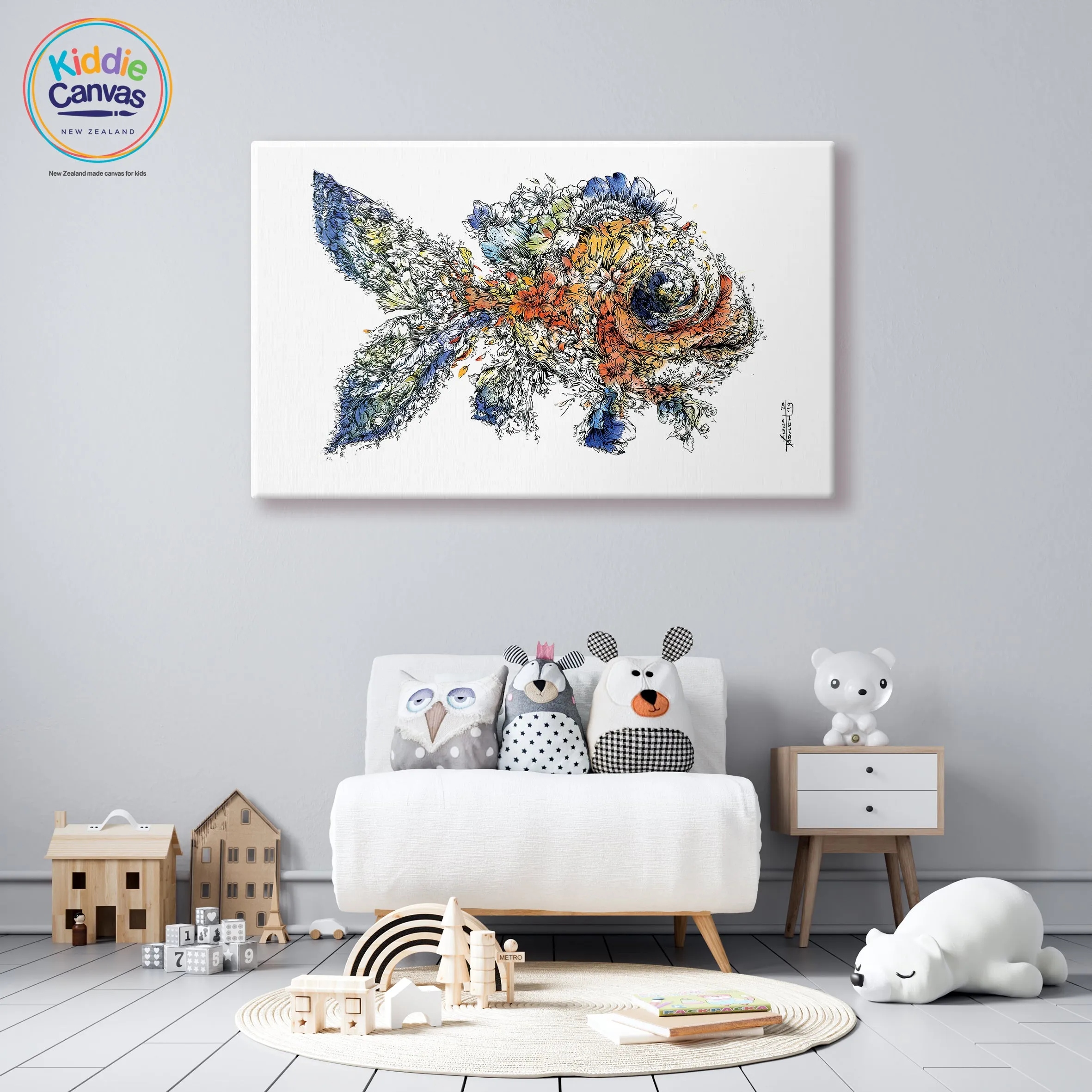 64. Floral Fish artwork - KIDS CANVAS - by Nelver Art