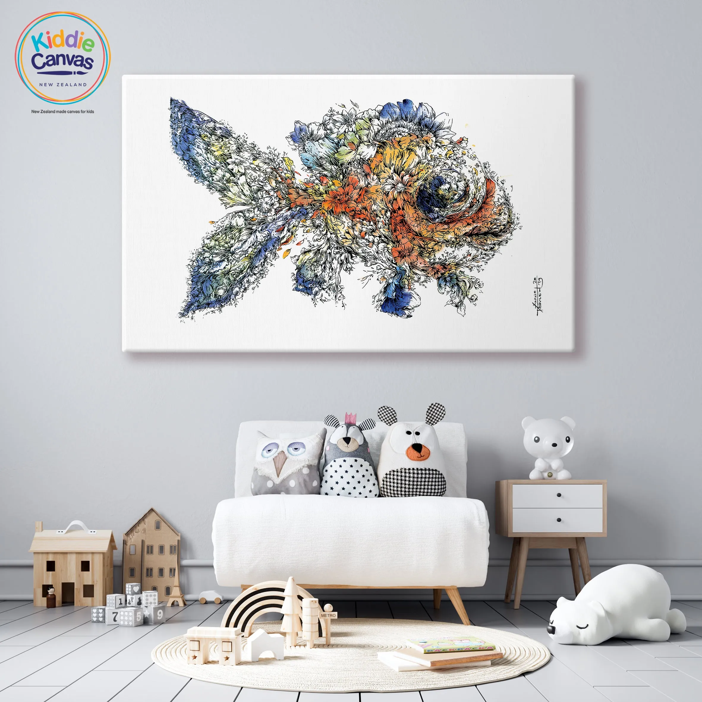 64. Floral Fish artwork - KIDS CANVAS - by Nelver Art