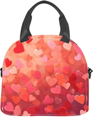 A beautiful red hearts Love Passion Valentine Day Romantic Create Insulated Adult Lunch Bag with Shoulder Strap for Women Lightweight Reusable Portable Freezable Lunch Tote Bag for Work Picnic