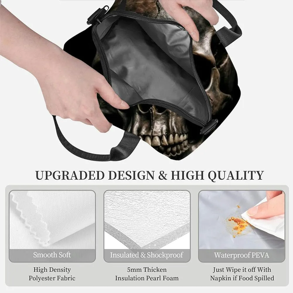 a human skull illuminated a dark Insulated Adult Lunch Bag with Shoulder Strap for Women Lightweight Reusable Portable Freezable Lunch Tote Bag for Work Picnic