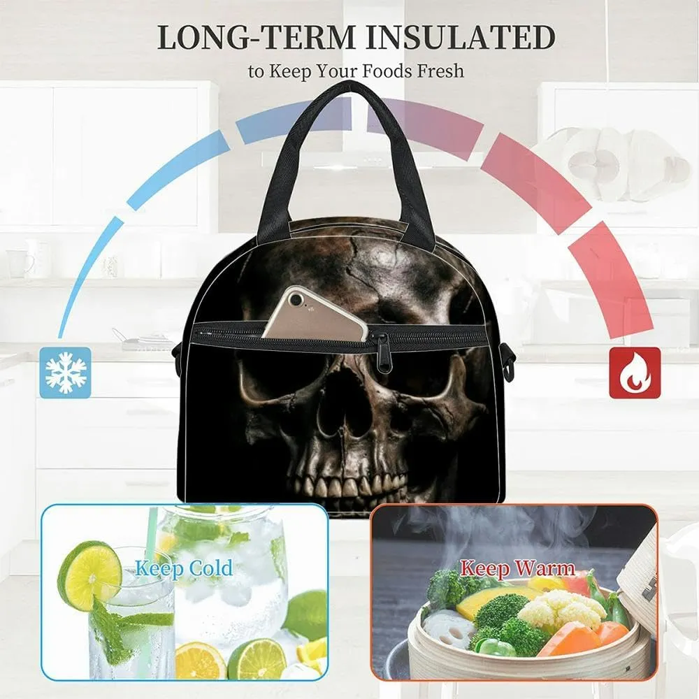 a human skull illuminated a dark Insulated Adult Lunch Bag with Shoulder Strap for Women Lightweight Reusable Portable Freezable Lunch Tote Bag for Work Picnic