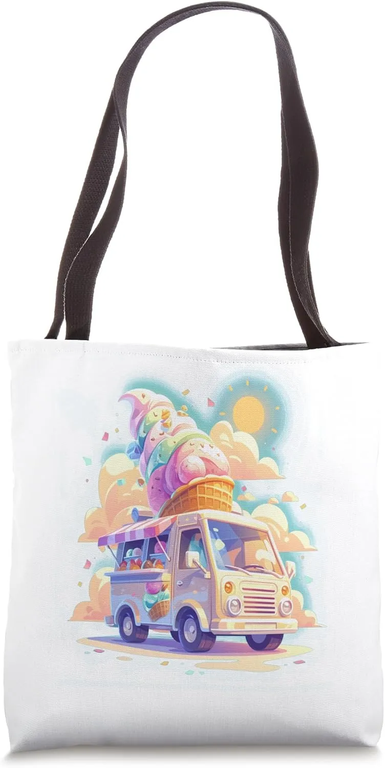 A Retro-Style Ice Cream Truck With Colorful Ice Cream Tote Bag