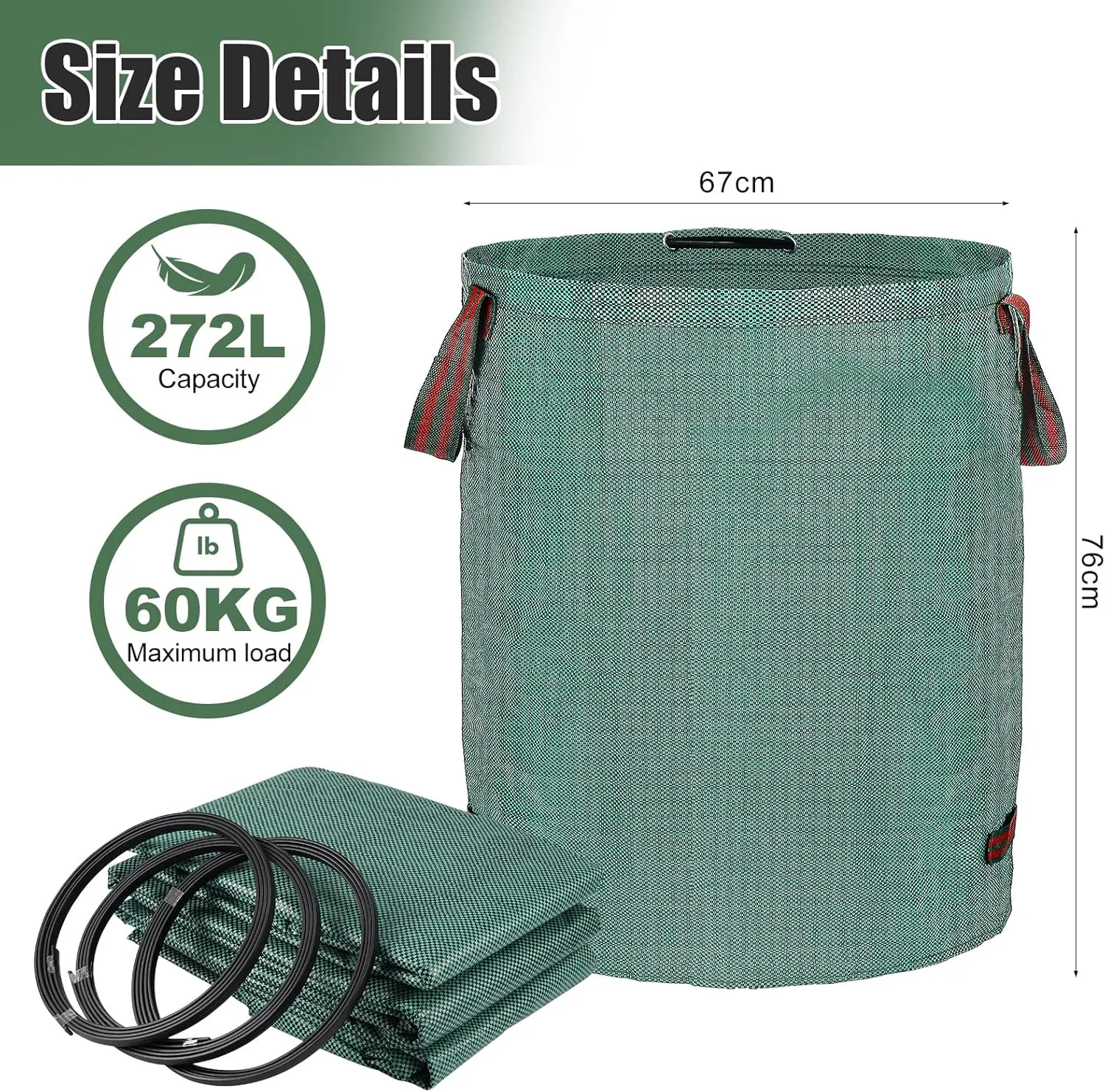 abcGoodefg 3 Pack 72 Gallon Lawn and Leaf Bags - Havey Duty, Reusable Yard Waste Bags with Handle