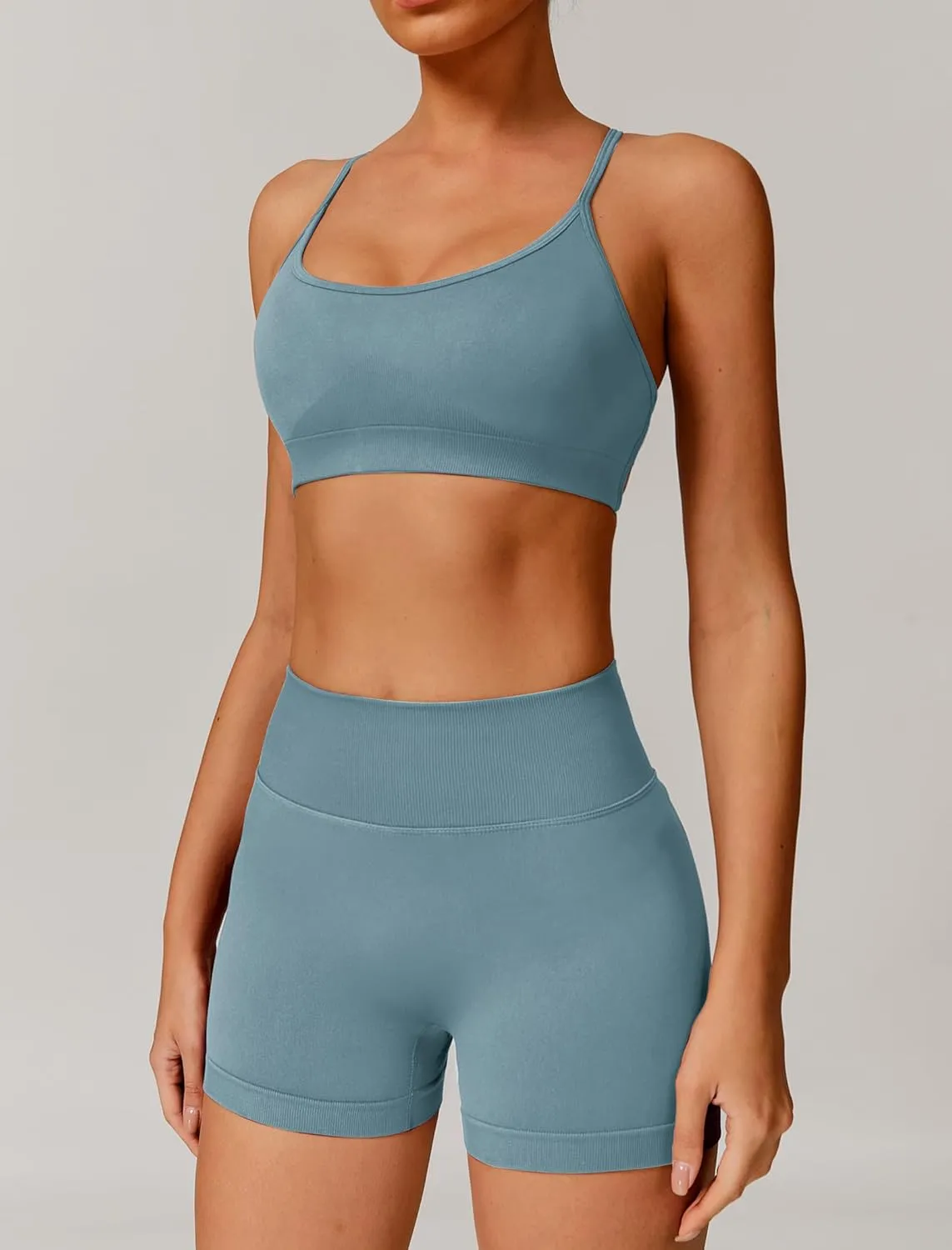 ABOCIW Womens Seamless Backless Sports Bra Open Back Strappy Workout Bras Low Support Criss-Cross Yoga Gym Bra