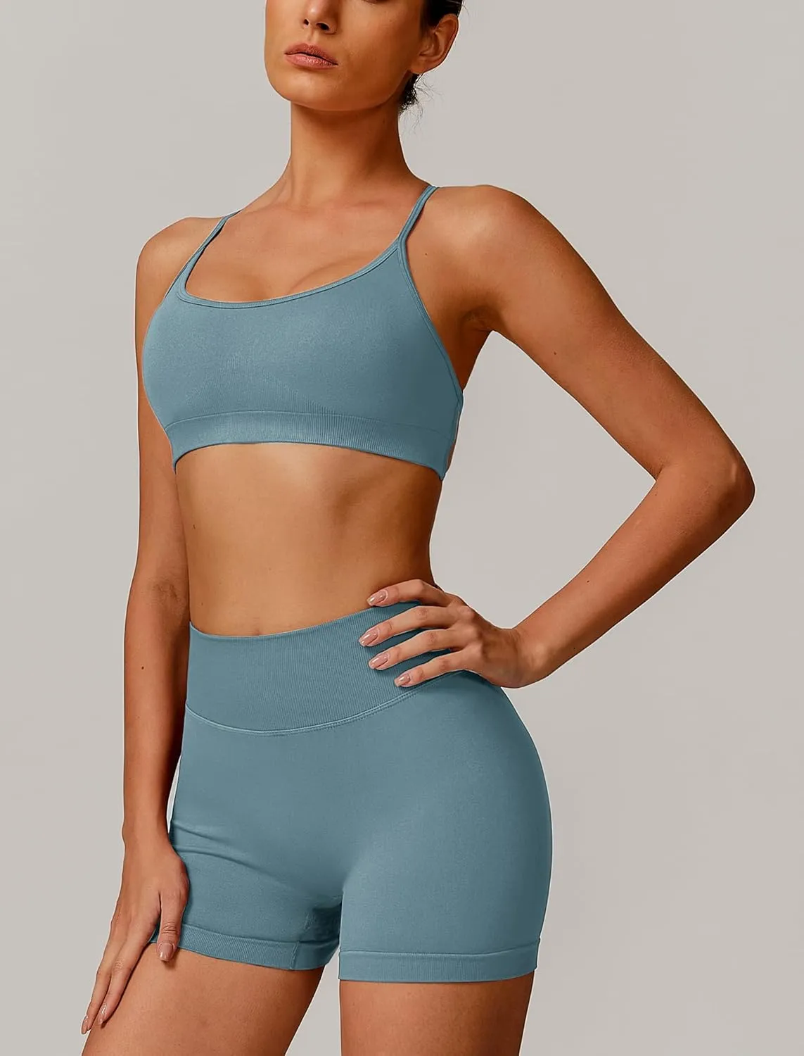 ABOCIW Womens Seamless Backless Sports Bra Open Back Strappy Workout Bras Low Support Criss-Cross Yoga Gym Bra