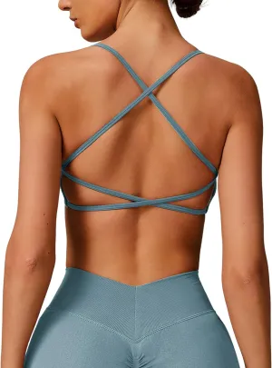 ABOCIW Womens Seamless Backless Sports Bra Open Back Strappy Workout Bras Low Support Criss-Cross Yoga Gym Bra