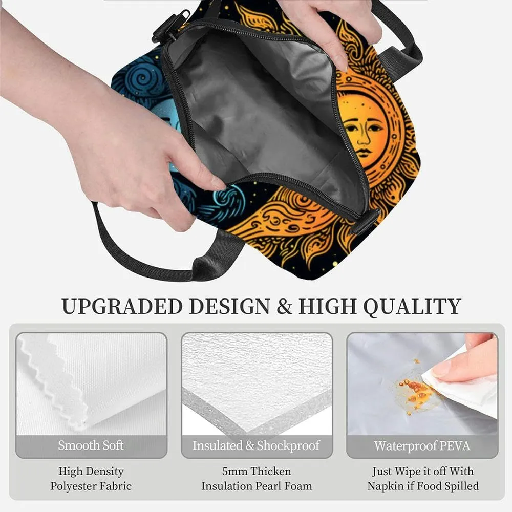 Abstract sun eclipse Insulated Adult Lunch Bag with Shoulder Strap for Women Lightweight Reusable Portable Freezable Lunch Tote Bag for Work Picnic