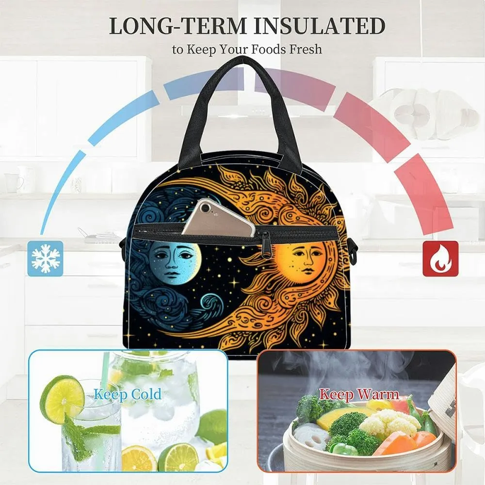 Abstract sun eclipse Insulated Adult Lunch Bag with Shoulder Strap for Women Lightweight Reusable Portable Freezable Lunch Tote Bag for Work Picnic