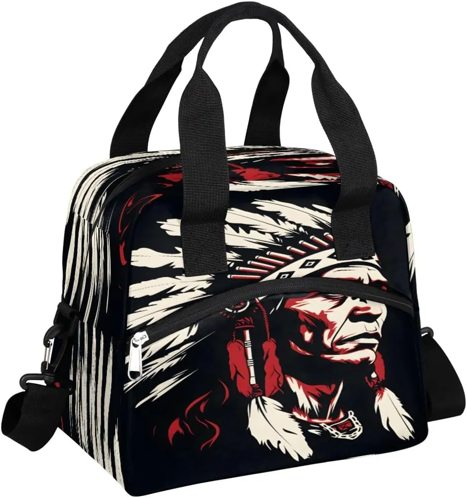 Abstract Tribal Patriarch Insulated Lunch Bag for Women Men Reusable Waterproof Lunch Box Cooler Tote Bag One shoulder portable meal bag Portable Adult Lunchbox for Work Picnic Hiking Beach