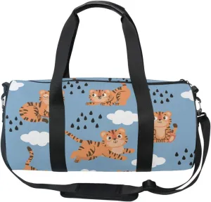 Acpiggto Gym Bag Sports Duffel Bag Tiger Clouds Rain Drops Blue Travel Luggage Bag Weekender Tote Sling Shoulder Backpack for Women Men Boys Girls