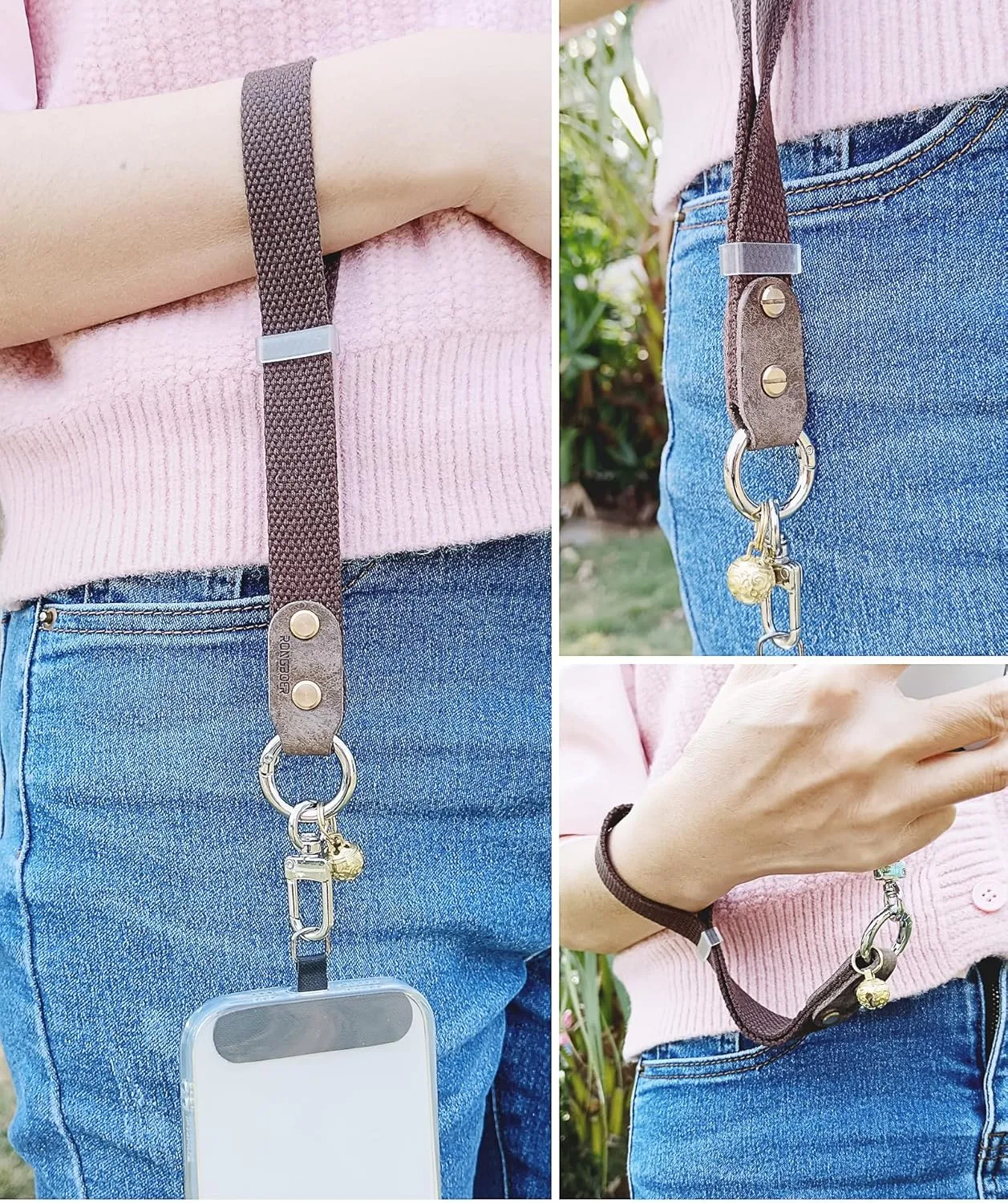 Adjustable Phone Wrist Strap,Thick Leather & Wide Strap Lanyard for Smartphones,Modern Style with Retro Accents,R12