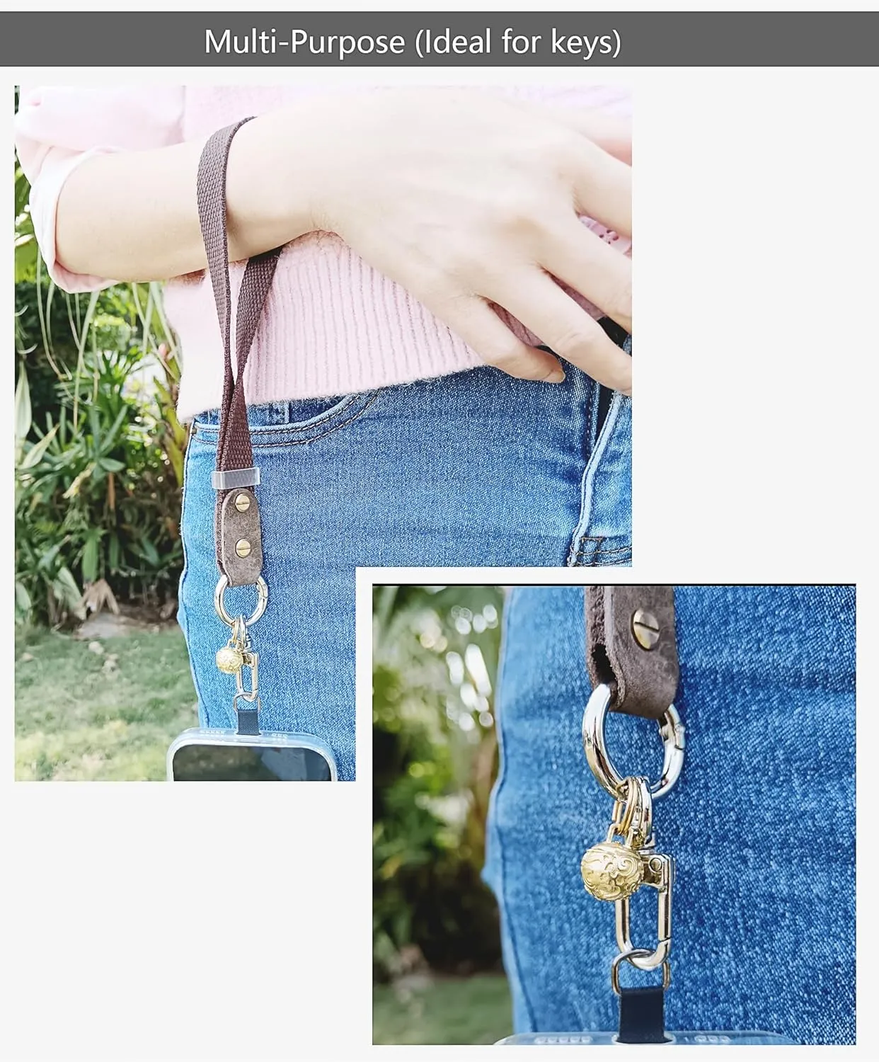 Adjustable Phone Wrist Strap,Thick Leather & Wide Strap Lanyard for Smartphones,Modern Style with Retro Accents,R12