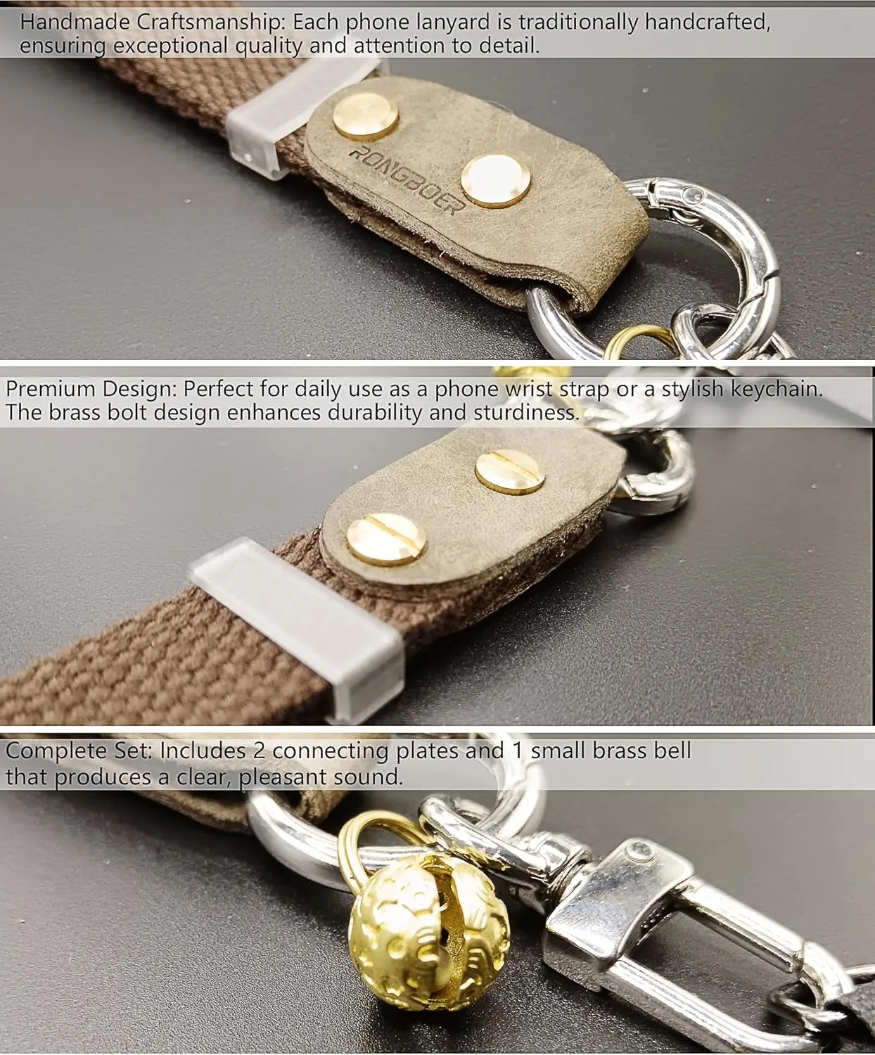 Adjustable Phone Wrist Strap,Thick Leather & Wide Strap Lanyard for Smartphones,Modern Style with Retro Accents,R12