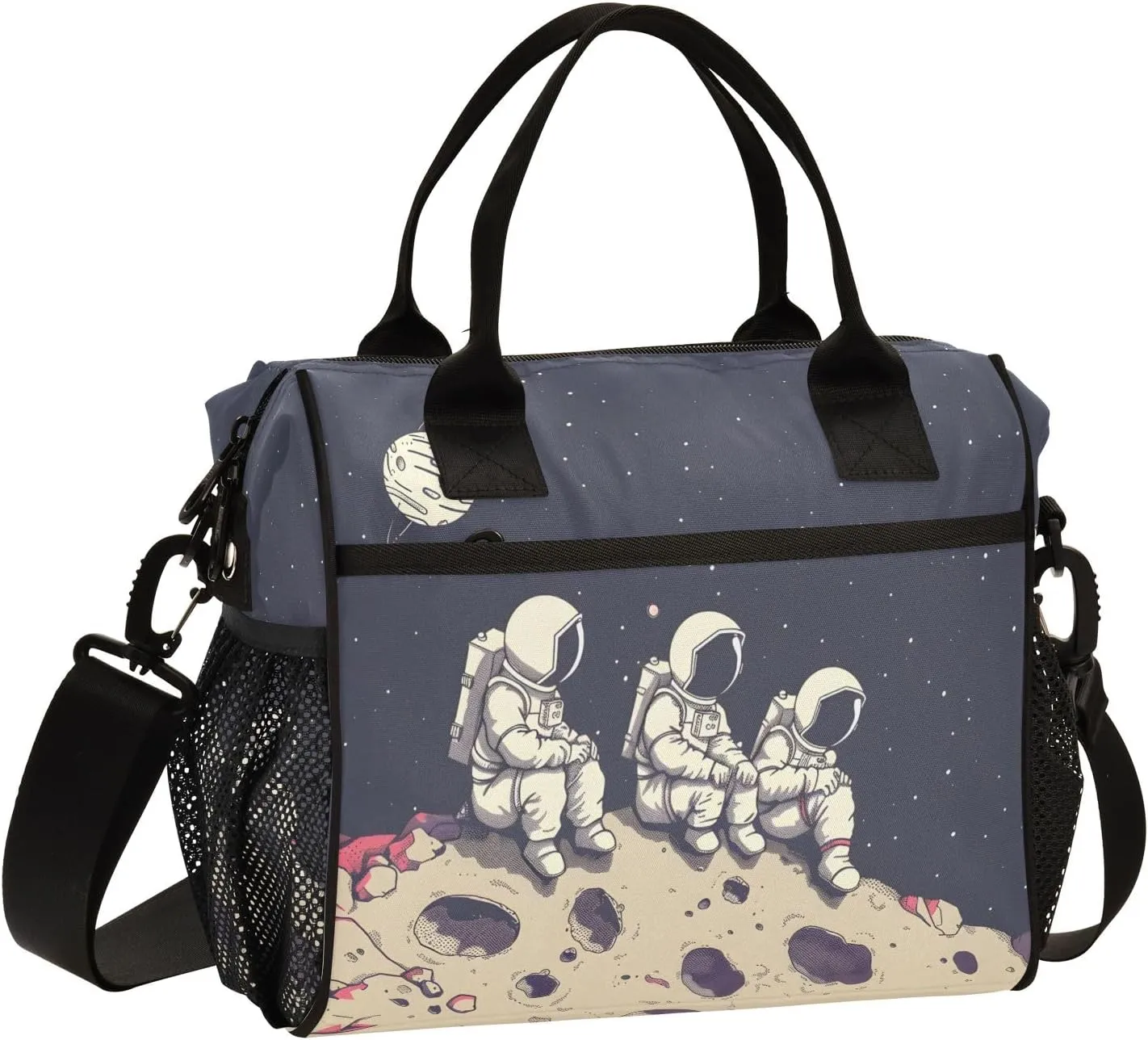 Adult Lunch Box Insulated Lunch Bag Astronaut Sitting in The Crater Cooler Tote Bag for Work Picnic or Travel
