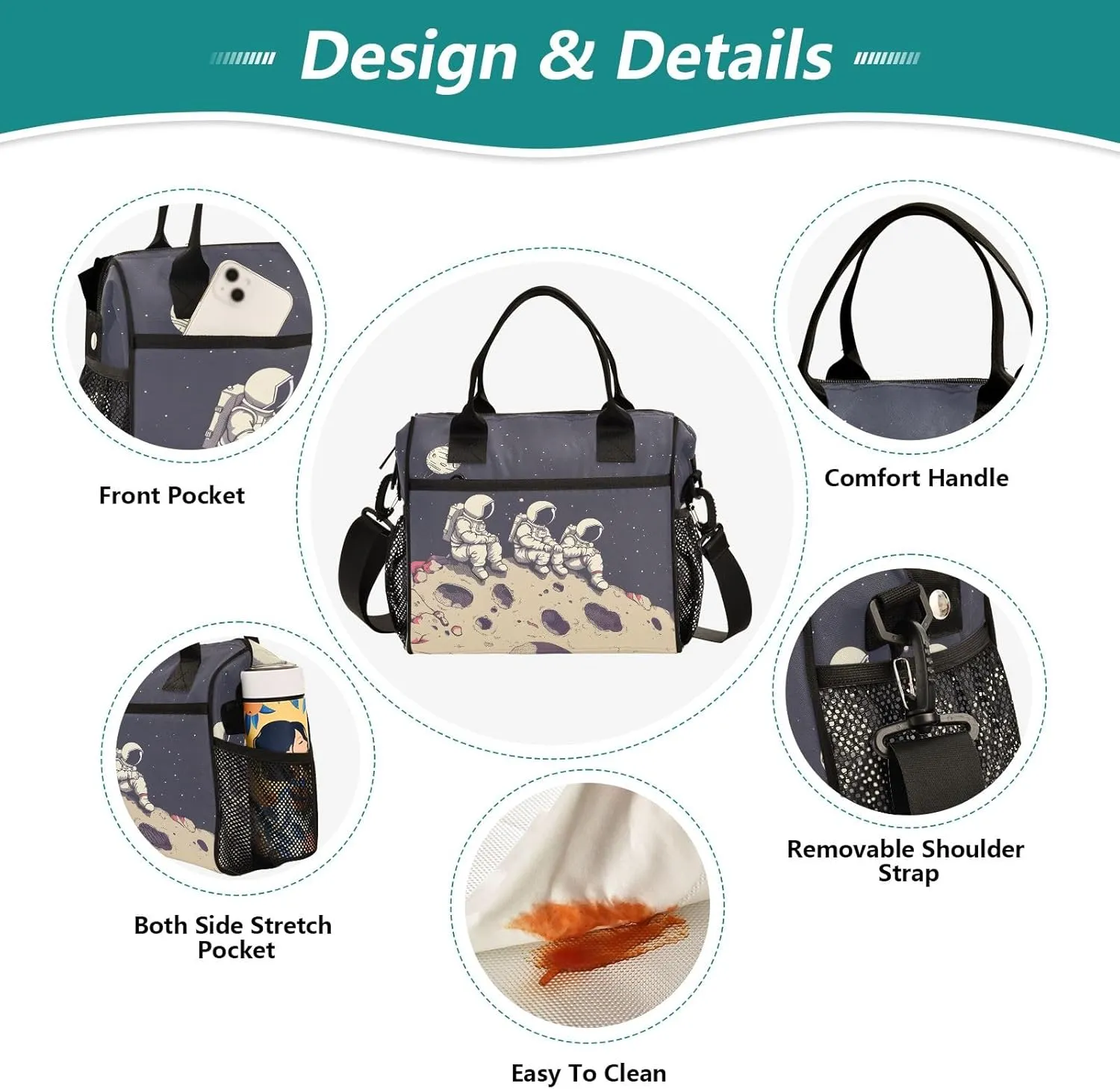 Adult Lunch Box Insulated Lunch Bag Astronaut Sitting in The Crater Cooler Tote Bag for Work Picnic or Travel