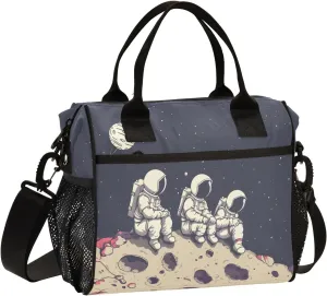 Adult Lunch Box Insulated Lunch Bag Astronaut Sitting in The Crater Cooler Tote Bag for Work Picnic or Travel