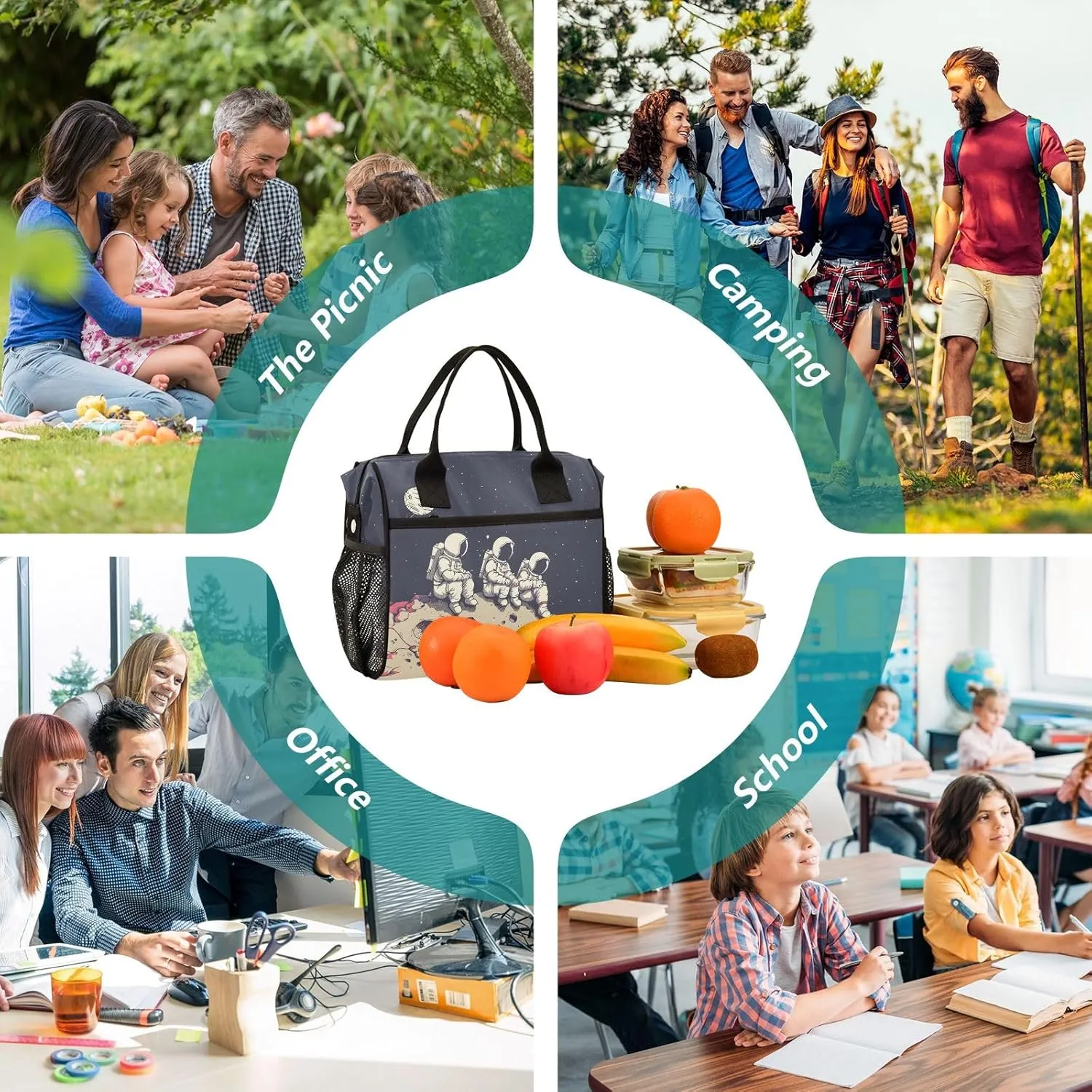 Adult Lunch Box Insulated Lunch Bag Astronaut Sitting in The Crater Cooler Tote Bag for Work Picnic or Travel
