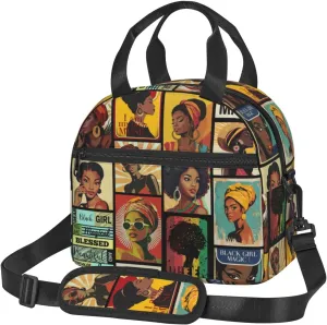African American Women Black Womens Lunch Bag Vintage Lunch Box Women Insulated Reusable Lunch Bags For Women Adult Lunch Boxes Tote Bag For Women With Adjustable Strap For Gifts Office Picnic Travel