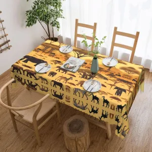 African Grassland Animals Anti-Grease Square Tablecloths,Waterproof Picnic Party Rectangle Table Cloth 54 X 72 Inches