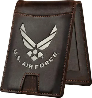 Air Force Wallet – Genuine Crazy Horse Leather RFID-Blocking Bi-Fold Card Holder with Money Clip – Disabled USMC Vet Owned SMALL Business
