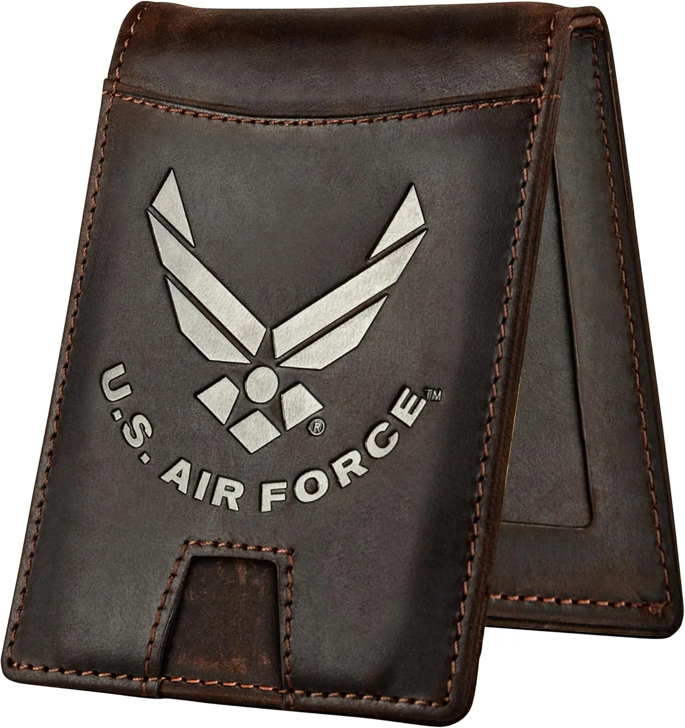 Air Force Wallet – Genuine Crazy Horse Leather RFID-Blocking Bi-Fold Card Holder with Money Clip – Disabled USMC Vet Owned SMALL Business