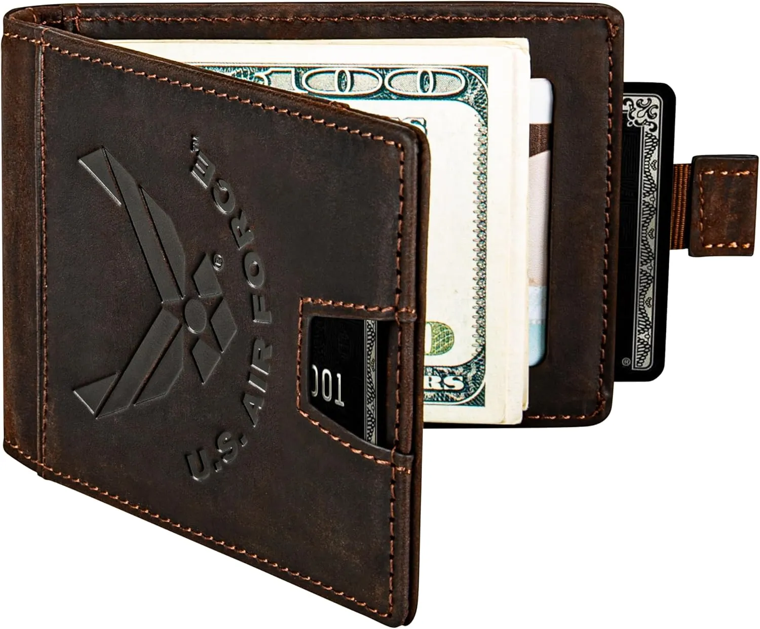 Air Force Wallet – Genuine Crazy Horse Leather RFID-Blocking Bi-Fold Card Holder with Money Clip – Disabled USMC Vet Owned SMALL Business