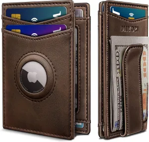 Airtag Wallet for Men- With Money Clip Gift Boxed, Magnetic Closure Slim Genuine Leather Front Pocket Wallet, 3.9"x 2.7", RFID Blocking