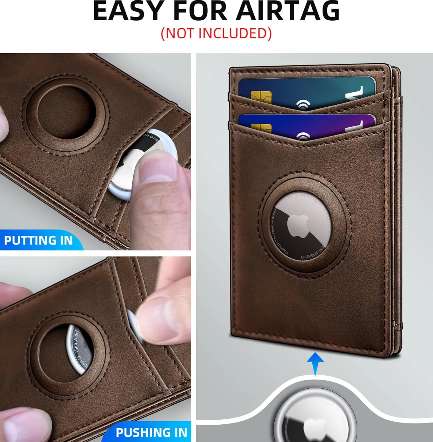 Airtag Wallet for Men- With Money Clip Gift Boxed, Magnetic Closure Slim Genuine Leather Front Pocket Wallet, 3.9"x 2.7", RFID Blocking