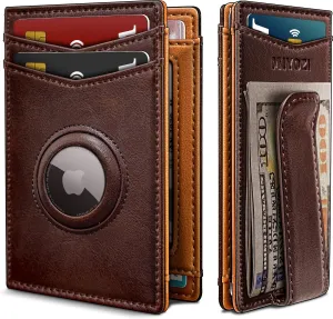 Airtag Wallet for Men- With Money Clip Gift Boxed, Magnetic Closure Slim Genuine Leather Front Pocket Wallet, 3.9"x 2.7", RFID Blocking
