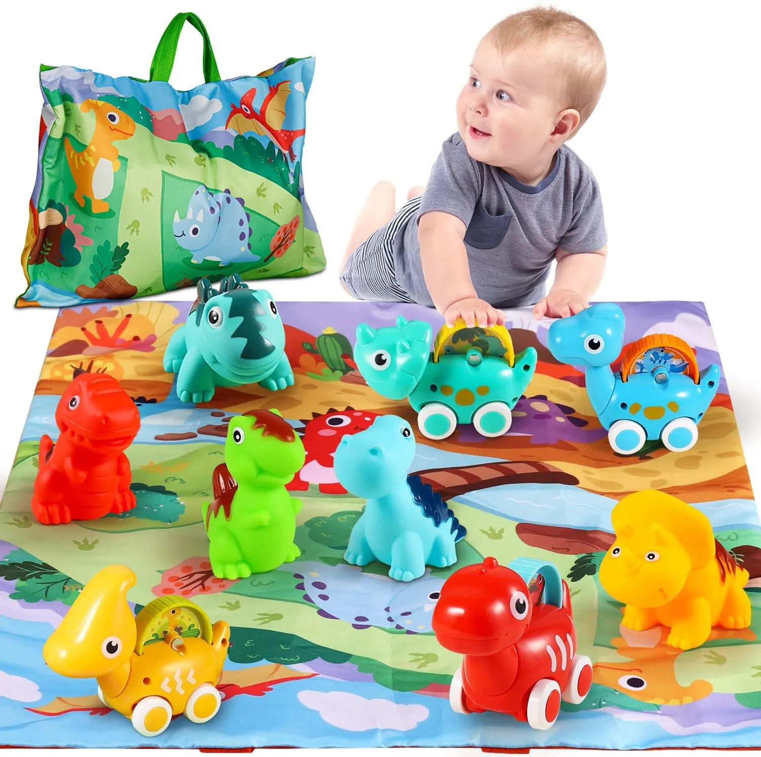 ALASOU 9 PCS Dinosaur Fantastic Creatures Toys with Playmat/Storage Bag|Baby Toys for 1 2 Year Old Boy|1st Birthday Gifts for Toddler|1 Year Old Boy Gift for Infant 12 18 Months