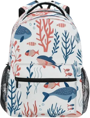 ALAZA Fish Coral Reef Backpack Daypack School Bag Travel Shoulder Bag for Students Boys Girls