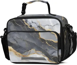 ALAZA Modern Gold Veins Gray Lunch Box for Girls Kids Insulated Lunch Bag Boys Lunchbox Reusable Cooler Tote Freezable Shoulder Strap for School Picnic