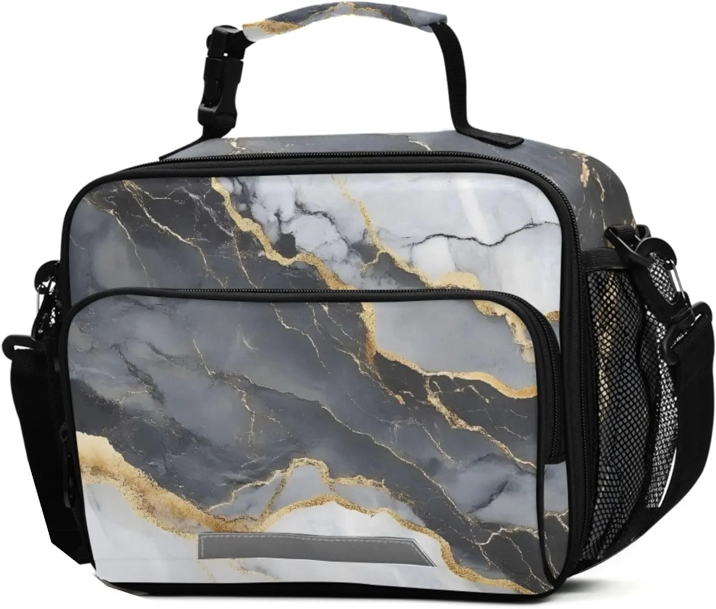 ALAZA Modern Gold Veins Gray Lunch Box for Girls Kids Insulated Lunch Bag Boys Lunchbox Reusable Cooler Tote Freezable Shoulder Strap for School Picnic