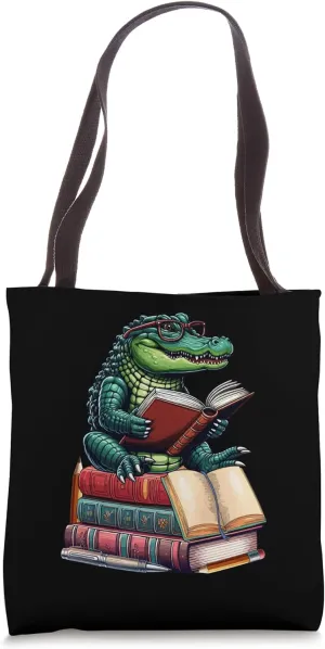 Alligator Reading Books Matching Bookworm Readers Librarian Tote Bag